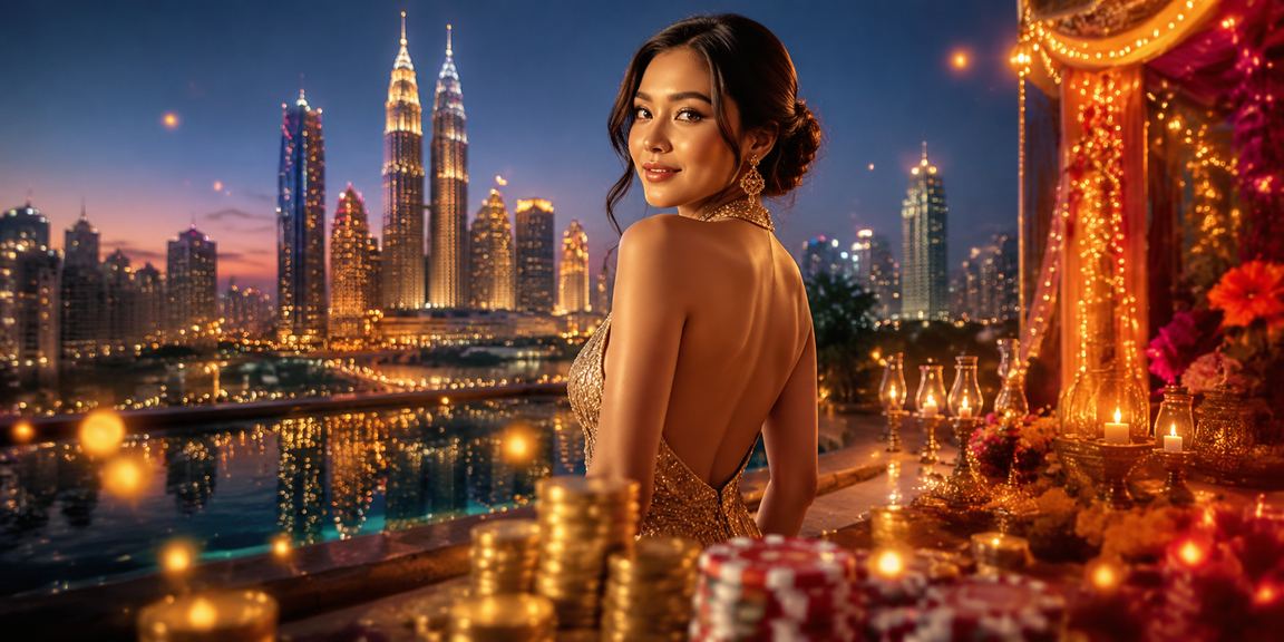 Suasana kasino hiburan di Kuala Lumpur dengan meja permainan berlampu