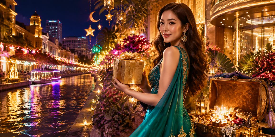 Suasana hiburan kasino bergaya Melayu di Malacca dengan lampu berwarna